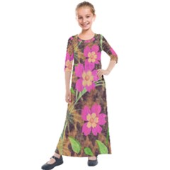 Jungle Floral Kids  Quarter Sleeve Maxi Dress by PollyParadise