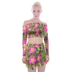 Jungle Floral Off Shoulder Top With Mini Skirt Set by PollyParadise