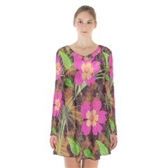 Jungle Floral Long Sleeve Velvet V-neck Dress