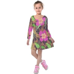 Jungle Floral Kids  Long Sleeve Velvet Dress