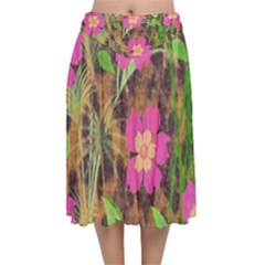 Jungle Floral Velvet Flared Midi Skirt