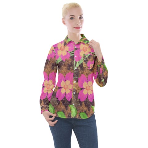 Jungle Floral Women s Long Sleeve Pocket Shirt by PollyParadise