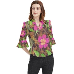 Jungle Floral Loose Horn Sleeve Chiffon Blouse