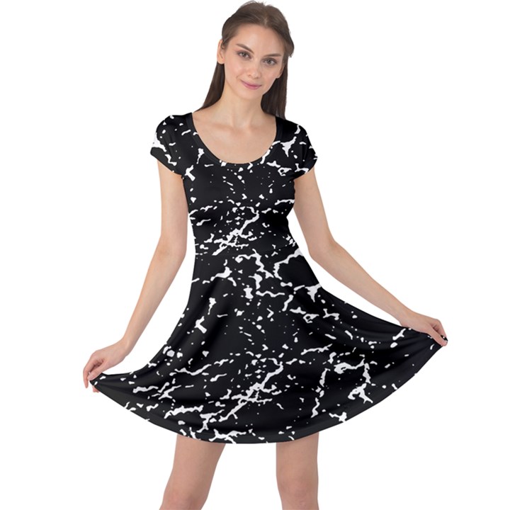 Black And White Grunge Abstract Print Cap Sleeve Dress