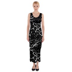 Black And White Grunge Abstract Print Fitted Maxi Dress