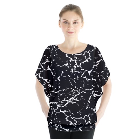 Black And White Grunge Abstract Print Batwing Chiffon Blouse by dflcprintsclothing