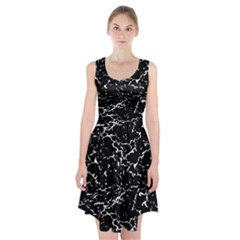 Black And White Grunge Abstract Print Racerback Midi Dress