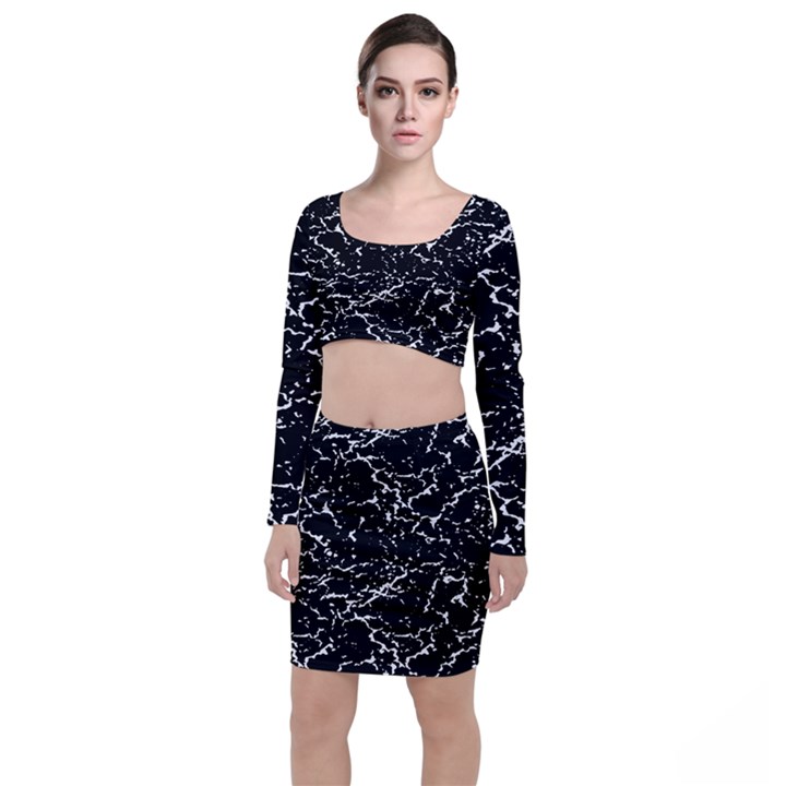 Black And White Grunge Abstract Print Top and Skirt Sets