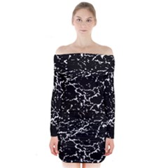 Black And White Grunge Abstract Print Long Sleeve Off Shoulder Dress by dflcprintsclothing