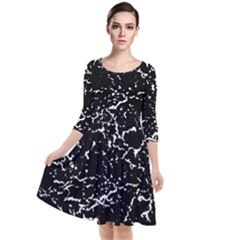 Black And White Grunge Abstract Print Quarter Sleeve Waist Band Dress by dflcprintsclothing