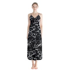 Black And White Grunge Abstract Print Button Up Chiffon Maxi Dress by dflcprintsclothing