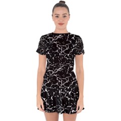 Black And White Grunge Abstract Print Drop Hem Mini Chiffon Dress by dflcprintsclothing