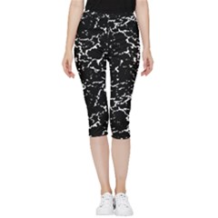 Black And White Grunge Abstract Print Inside Out Lightweight Velour Capri Leggings 