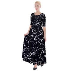 Black And White Grunge Abstract Print Half Sleeves Maxi Dress by dflcprintsclothing