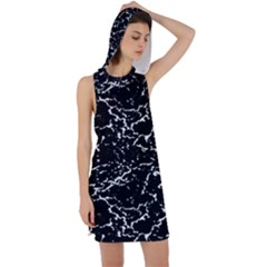 Black And White Grunge Abstract Print Racer Back Hoodie Dress by dflcprintsclothing