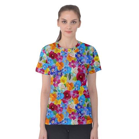 Pansies  Watercolor Flowers Women s Cotton Tee by SychEva