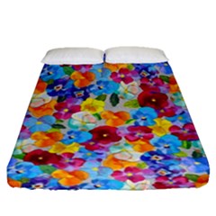 Pansies  Watercolor Flowers Fitted Sheet (queen Size) by SychEva