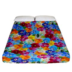 Pansies  Watercolor Flowers Fitted Sheet (california King Size) by SychEva