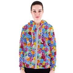 Pansies  Watercolor Flowers Women s Zipper Hoodie by SychEva