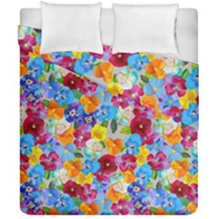 Pansies  Watercolor Flowers Duvet Cover Double Side (california King Size) by SychEva