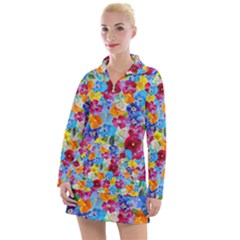 Pansies  Watercolor Flowers Women s Long Sleeve Casual Dress by SychEva