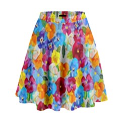 Pansies  Watercolor Flowers High Waist Skirt by SychEva