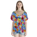 Pansies  Watercolor Flowers V-Neck Flutter Sleeve Top View1