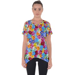 Pansies  Watercolor Flowers Cut Out Side Drop Tee by SychEva