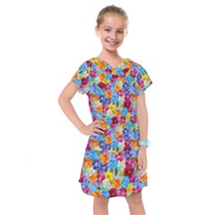 Pansies  Watercolor Flowers Kids  Drop Waist Dress by SychEva