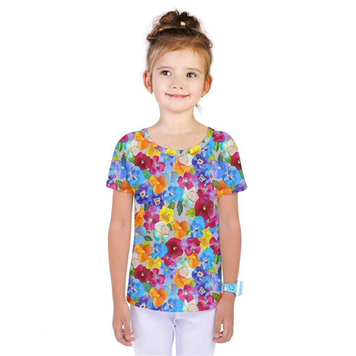 Pansies  Watercolor Flowers Kids  One Piece Tee