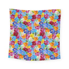 Pansies  Watercolor Flowers Square Tapestry (small) by SychEva