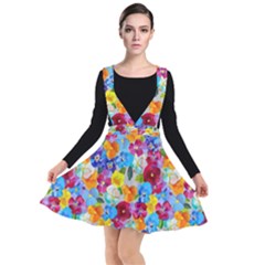 Pansies  Watercolor Flowers Plunge Pinafore Dress by SychEva