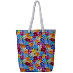 Pansies  Watercolor Flowers Full Print Rope Handle Tote (small) by SychEva