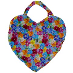 Pansies  Watercolor Flowers Giant Heart Shaped Tote by SychEva