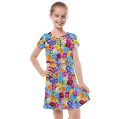 Pansies  Watercolor Flowers Kids  Cross Web Dress by SychEva