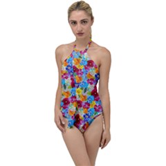 Pansies  Watercolor Flowers Go With The Flow One Piece Swimsuit by SychEva