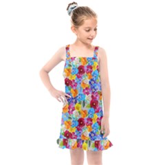 Pansies  Watercolor Flowers Kids  Overall Dress by SychEva