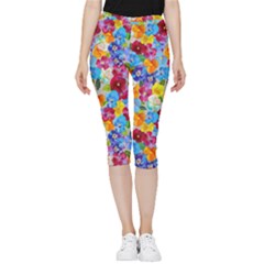 Pansies  Watercolor Flowers Inside Out Lightweight Velour Capri Leggings 