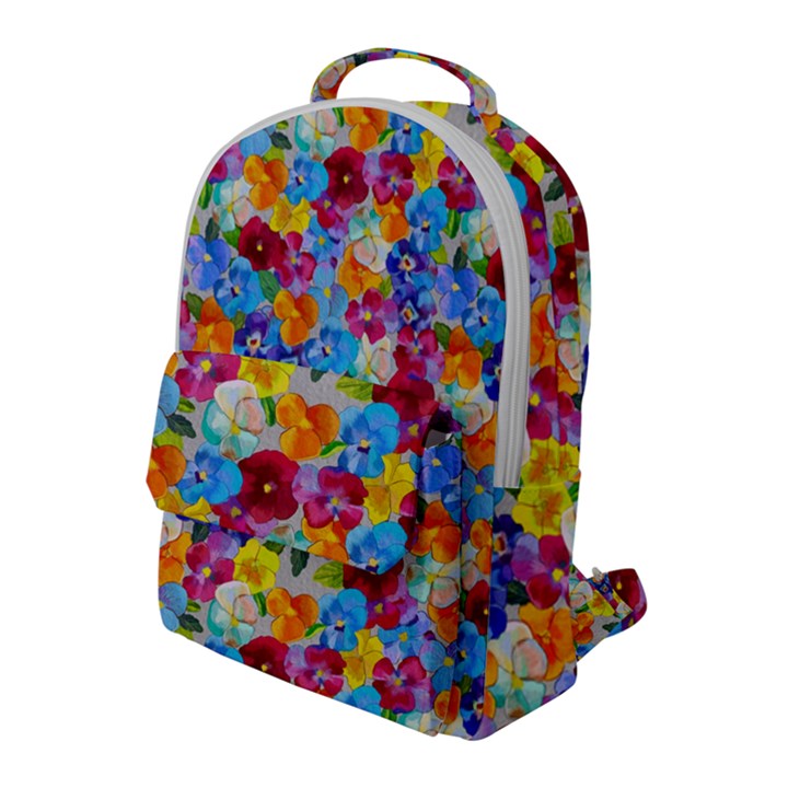 Pansies  Watercolor Flowers Flap Pocket Backpack (Large)