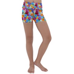 Pansies  Watercolor Flowers Kids  Lightweight Velour Yoga Shorts by SychEva