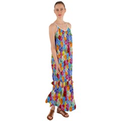 Pansies  Watercolor Flowers Cami Maxi Ruffle Chiffon Dress by SychEva