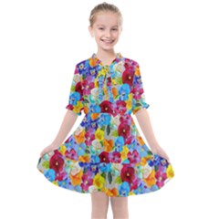 Pansies  Watercolor Flowers Kids  All Frills Chiffon Dress by SychEva