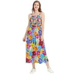 Pansies  Watercolor Flowers Boho Sleeveless Summer Dress by SychEva