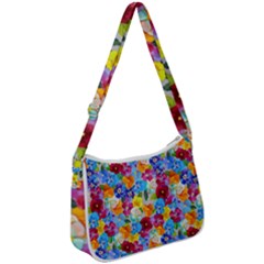 Pansies  Watercolor Flowers Zip Up Shoulder Bag by SychEva