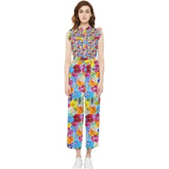 Pansies  Watercolor Flowers Women s Frill Top Jumpsuit by SychEva