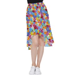 Pansies  Watercolor Flowers Frill Hi Low Chiffon Skirt