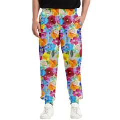 Pansies  Watercolor Flowers Men s Elastic Waist Pants