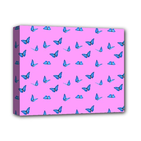 Blue Butterflies At Pastel Pink Color Background Deluxe Canvas 14  X 11  (stretched) by Casemiro