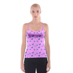 Blue Butterflies At Pastel Pink Color Background Spaghetti Strap Top by Casemiro