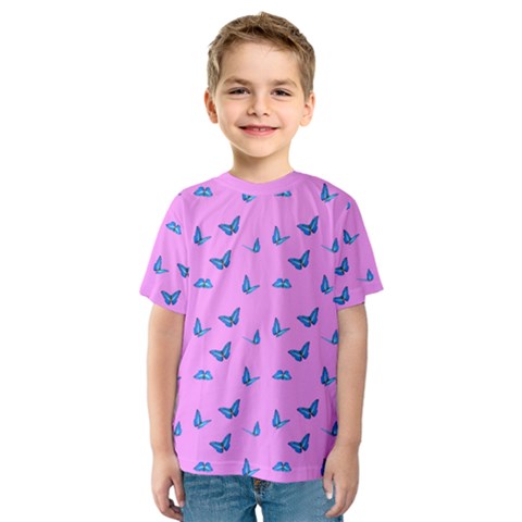 Blue Butterflies At Pastel Pink Color Background Kids  Sport Mesh Tee by Casemiro